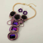 Bold Floral Accent Artistic Colorful Wire Coil Statement Necklace: Gray