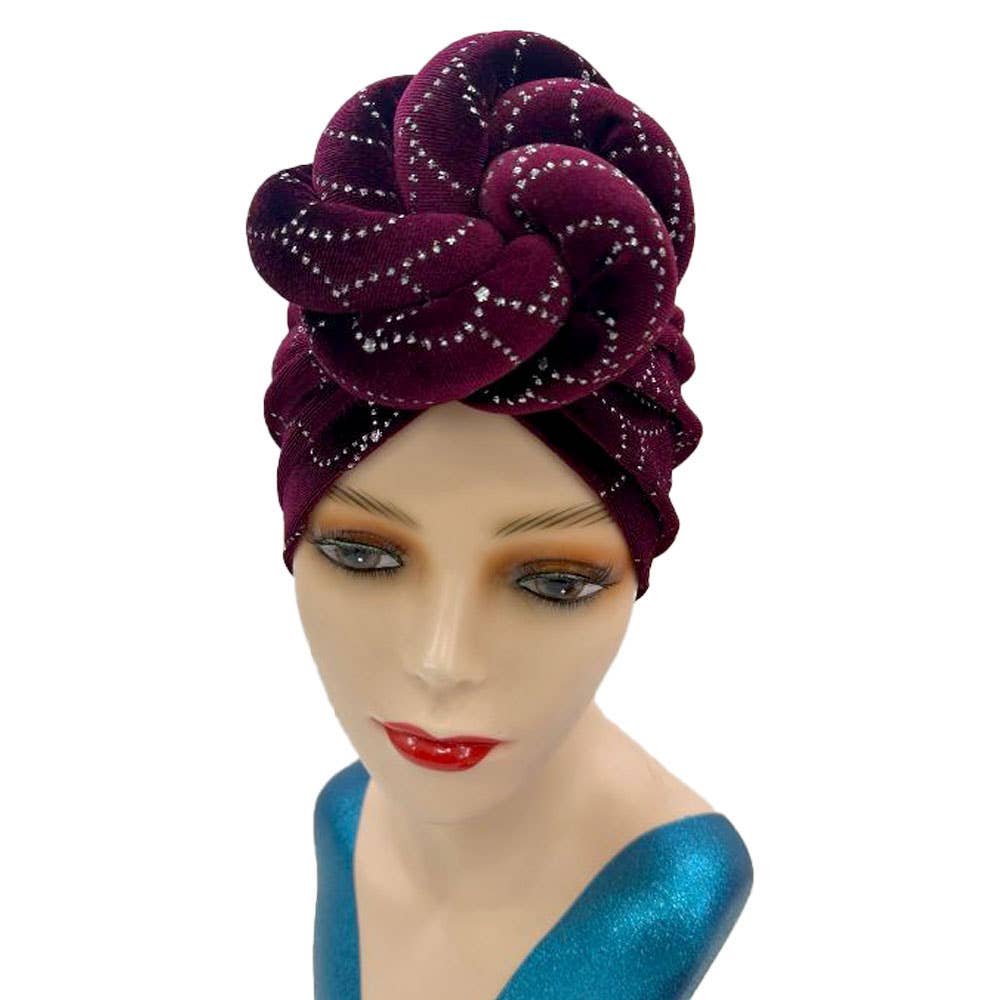 Elegant Rhinestone Studded Knot Turban Hair Wrap: Pink