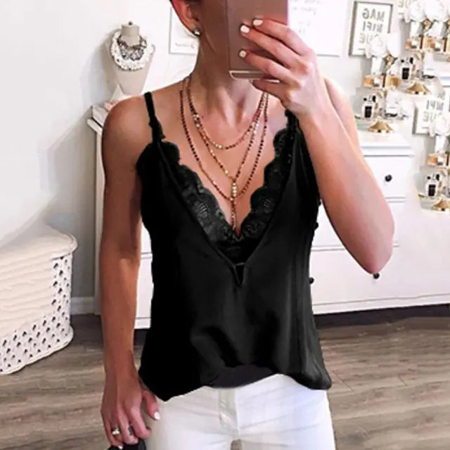 Women's Sexy Summer Deep V-Neck Lace Spaghetti Vest
