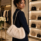Fluffy Faux Fur Chain Strap Shoulder Handbag: Black