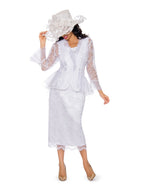 Giovanna 3pc Lace Suit w/ Ruffled Neckline & Organza Trim, Style 0956