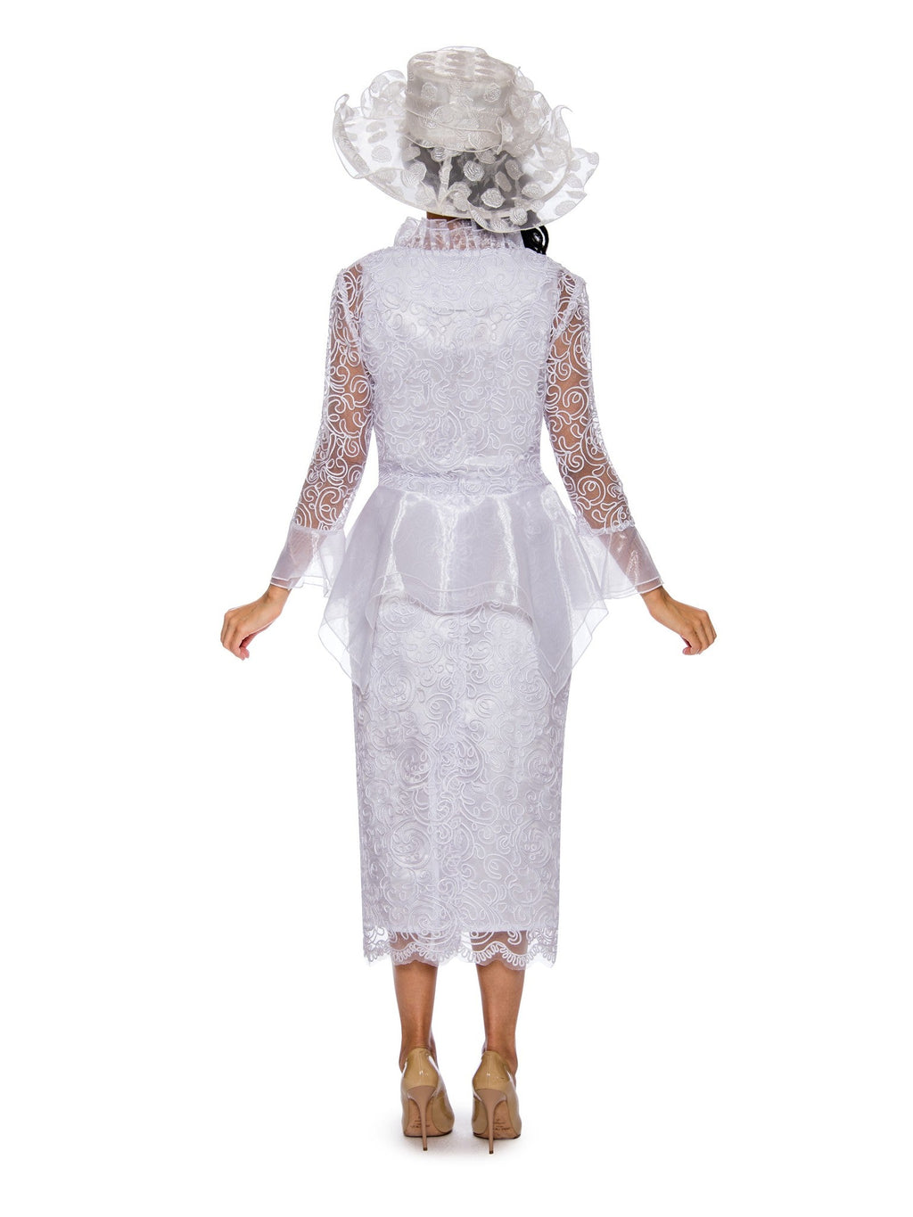 Giovanna 3pc Lace Suit w/ Ruffled Neckline & Organza Trim, Style 0956