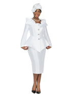 Giovanna 2pc Silky Twl Ruffled Neck Peplum Jkt+Skt Set, Style 0962