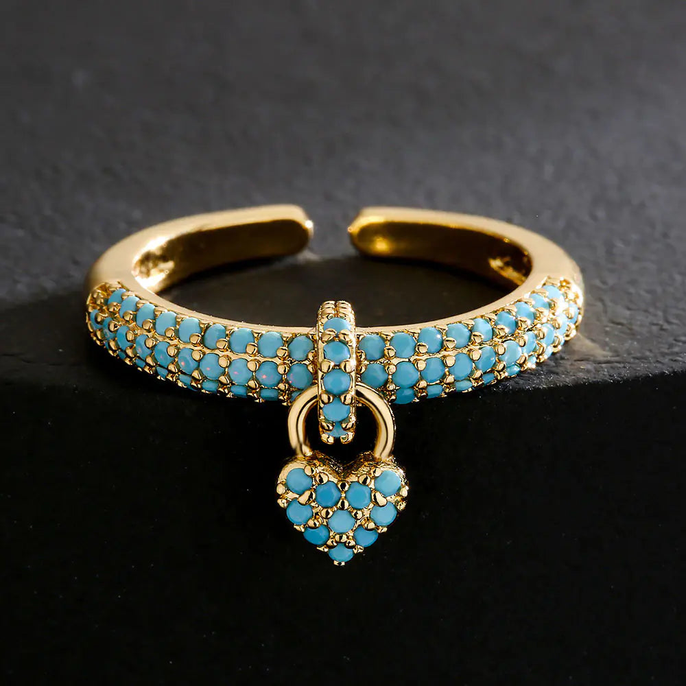 18K Gold Copper Micro-set Zircon Love Open Ring