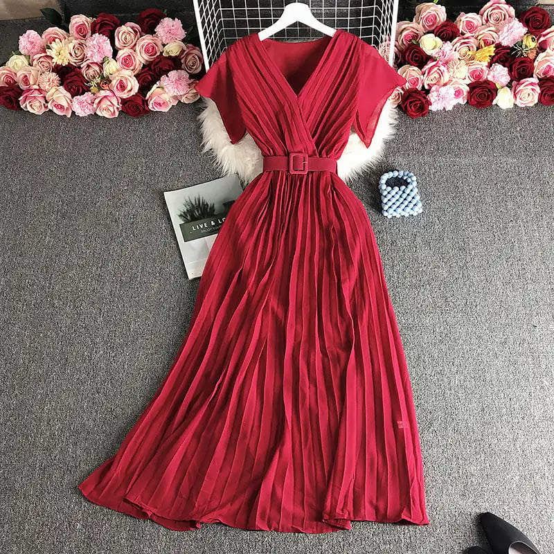 Solid Color V-neck French Dress for Elegant Style