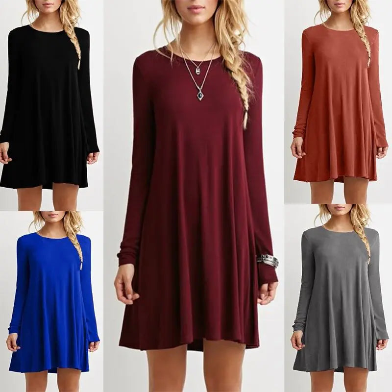 2020 Fall Winter Color Block Long Sleeve Dress (16 Colors)