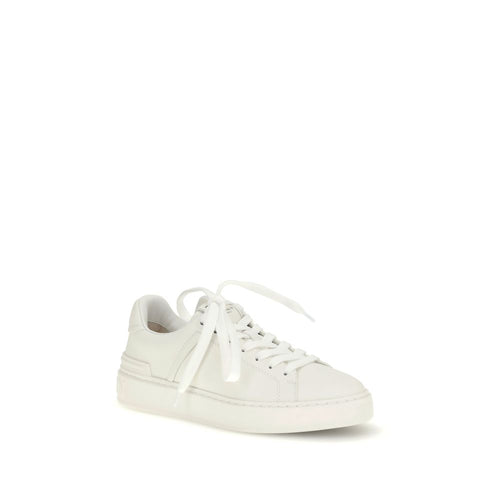 Białe skórzane sneakersy Balmain ze skóry cielęcej Bos Taurus z niską cholewką