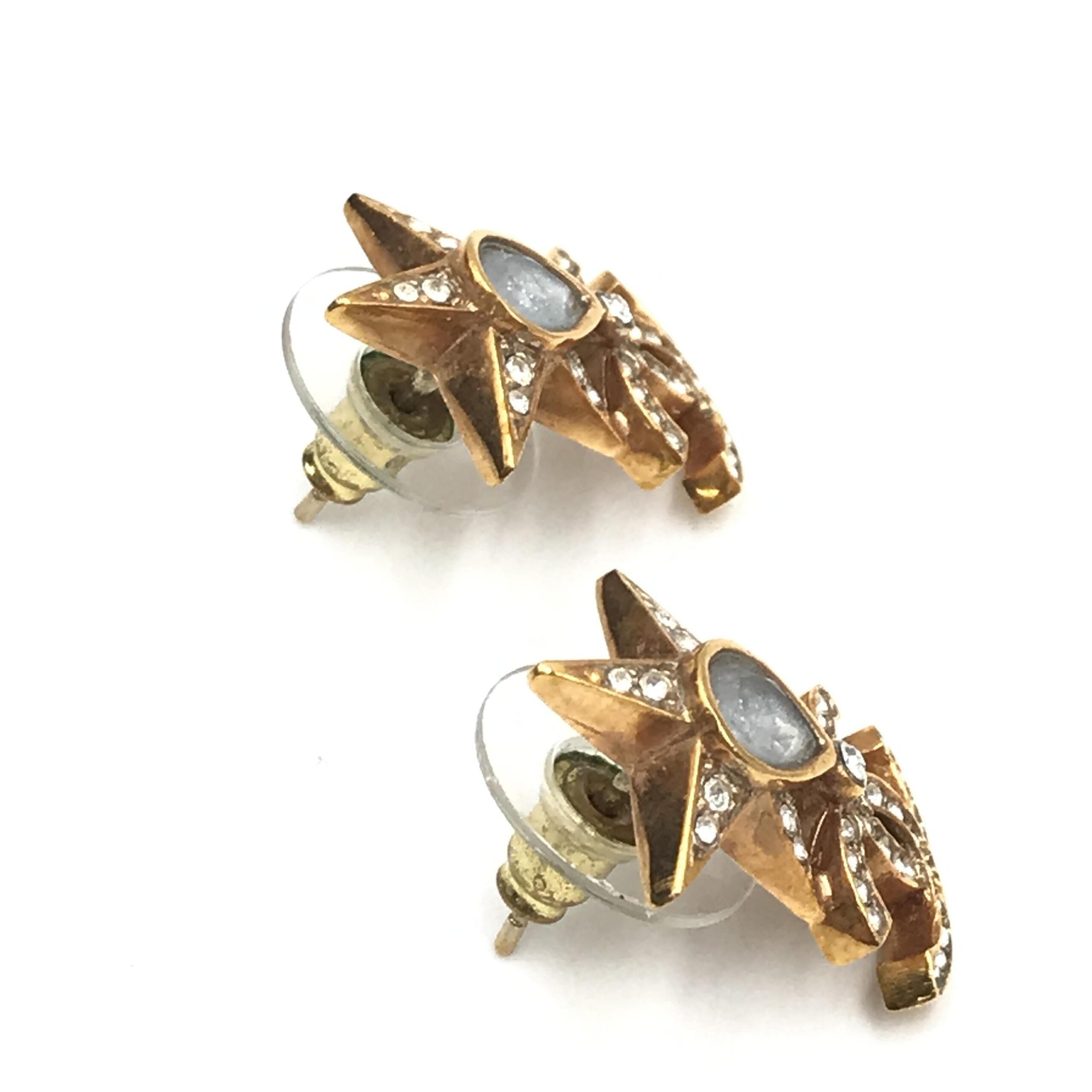 Chanel Gold Plated Star Coco Mark Earrings With Rhinestones