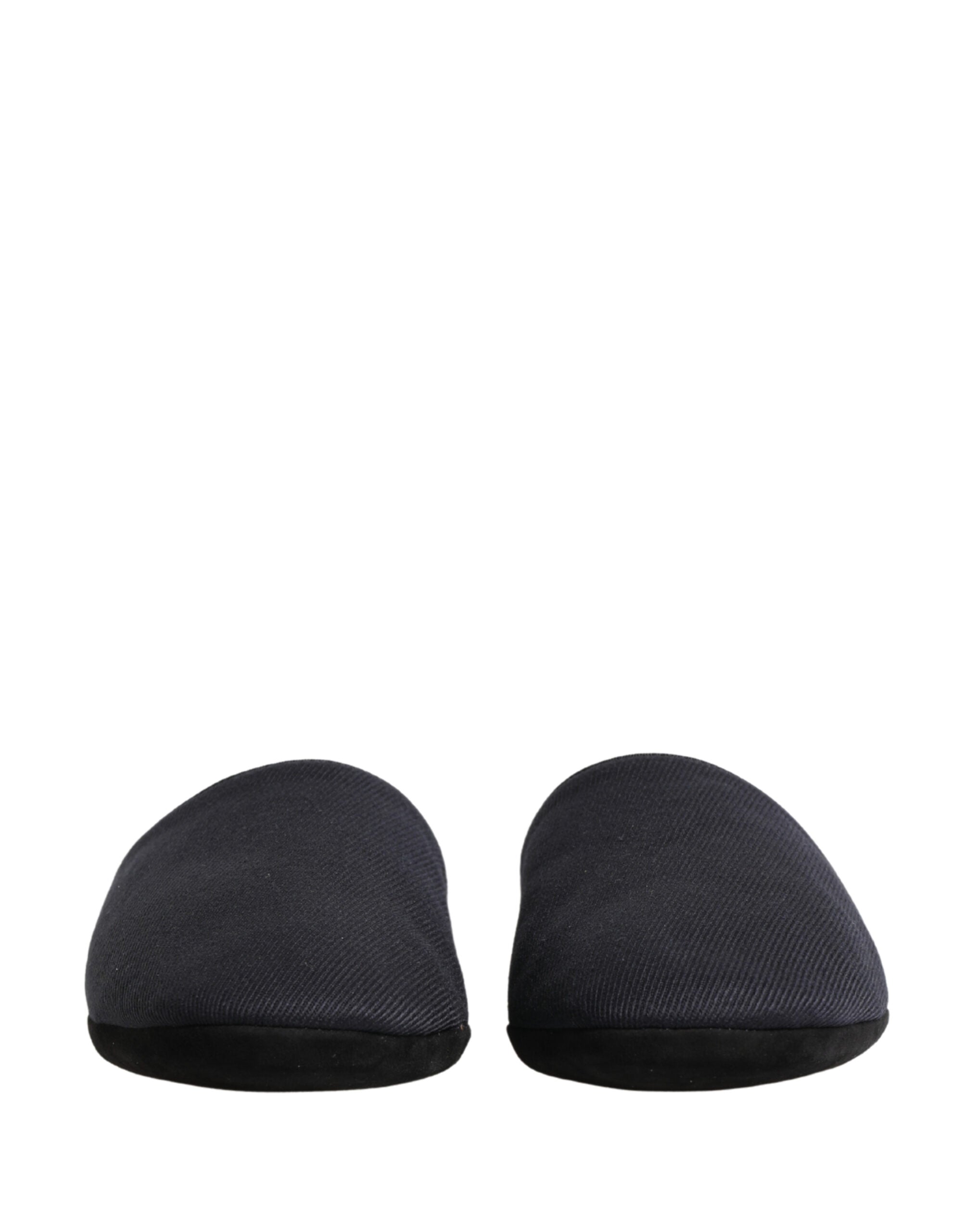 Dolce & Gabbana Dark Navy Wool Cotton Red Chevron Slippers Shoes