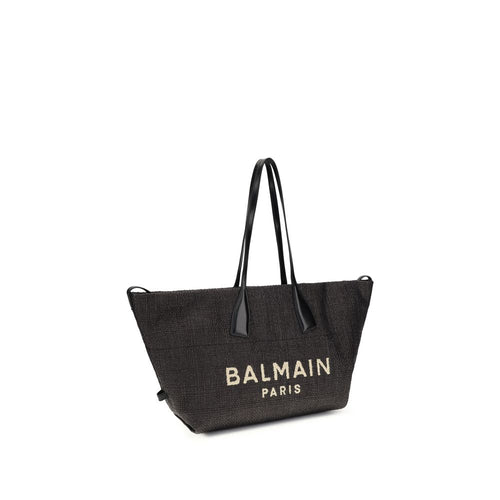 Czarna torebka na ramię Balmain z rafii