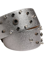 Dolce & Gabbana Silver Leather Crystal Metal Buckle Belt