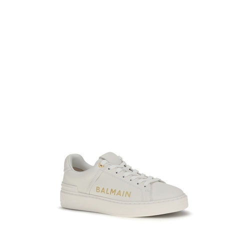 Białe skórzane sneakersy Balmain ze skóry cielęcej Bos Taurus z niską cholewką