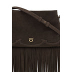 PINKO Brown Calf Leather Bos Taurus Shoulder Bag