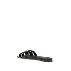 Saint Laurent Black Calf Leather Bos Taurus Flat Sandals