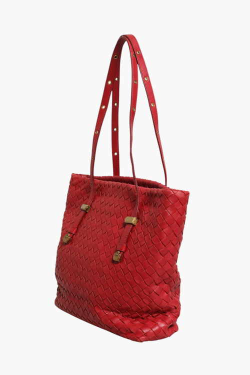 Bottega Veneta Rød Intrecciato Læder Tote Taske
