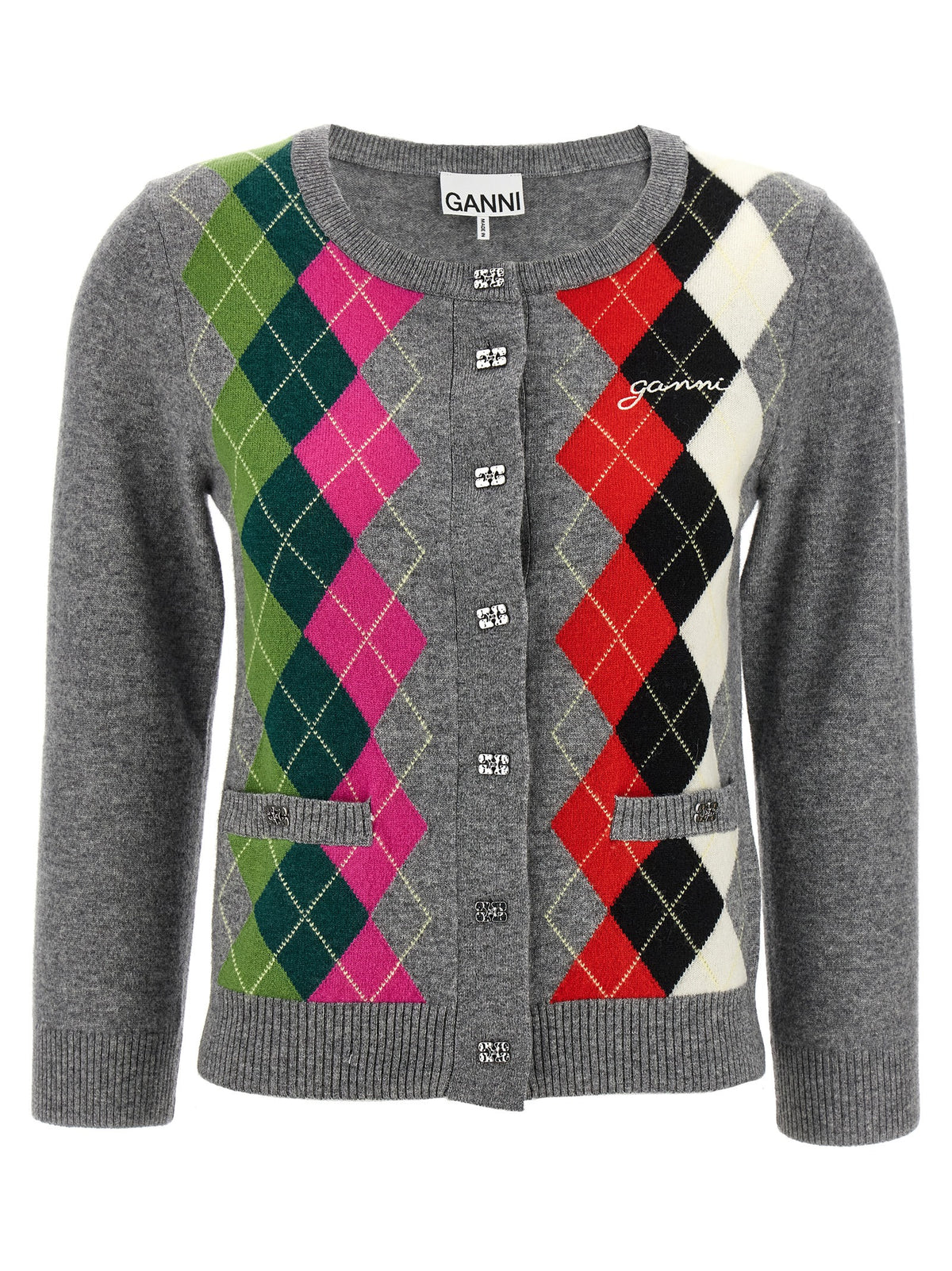 Ganni Gray Merino Wool Cardigan