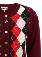 Ganni Bordeaux Merino Wool Cardigan