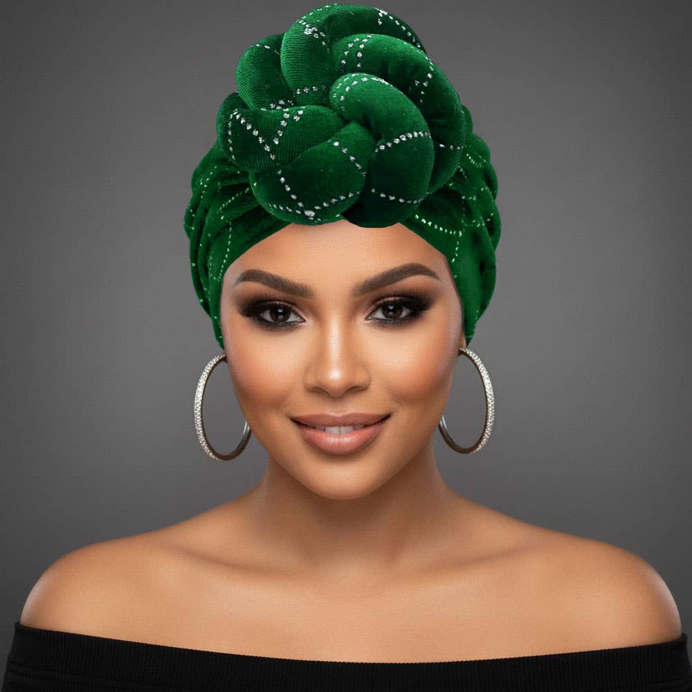 Elegant Rhinestone Studded Knot Turban Hair Wrap: Red