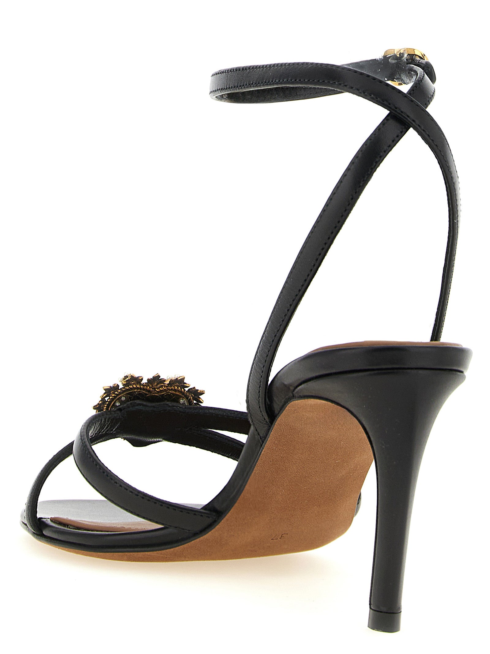 Dolce & Gabbana Black Calfskin Stiletto Heel Sandals