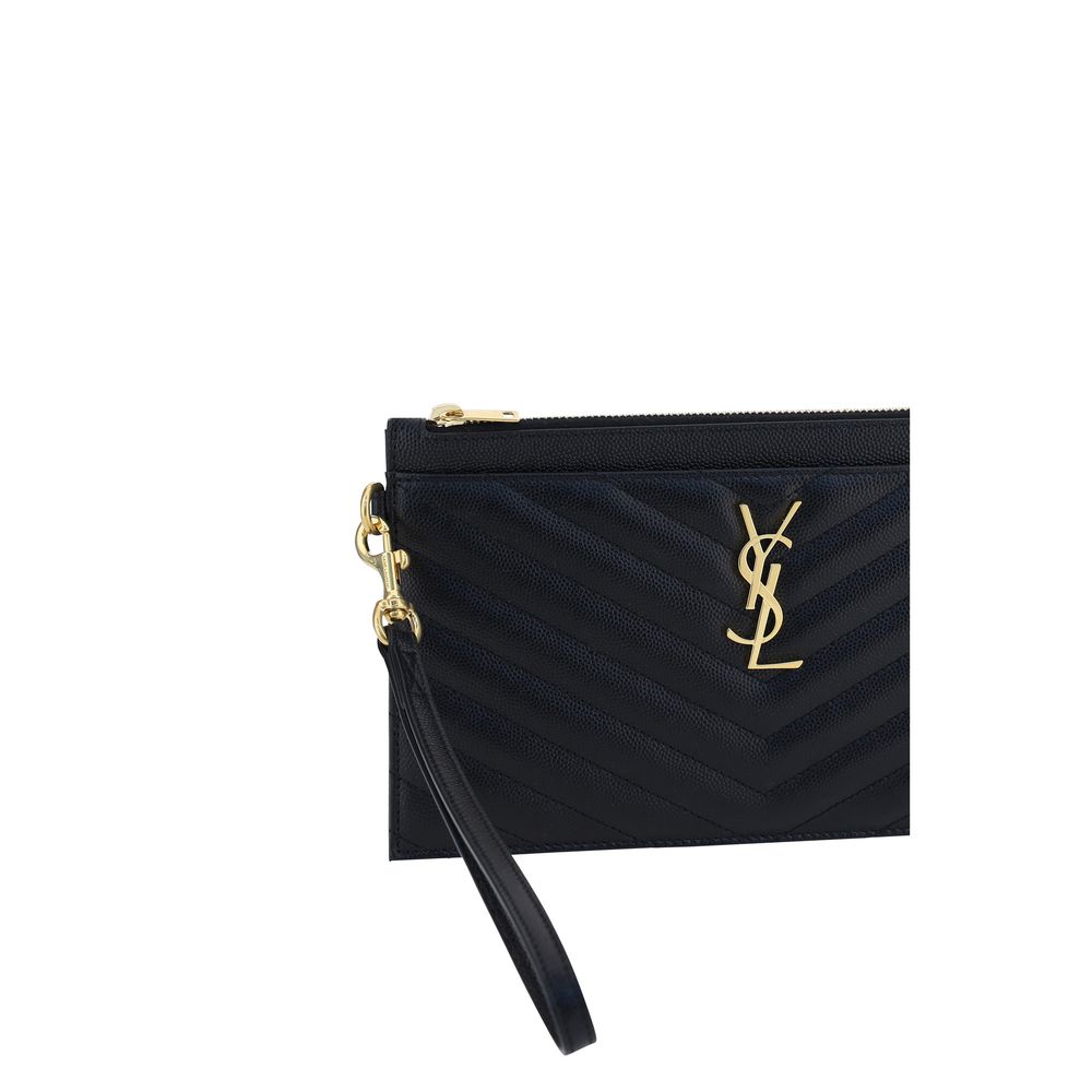 Saint Laurent Sort Kalveskindsclutch i Bos Taurus