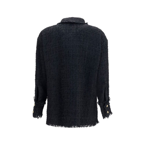 Czarna Koszula Balmain z Poliamidu we Wzory