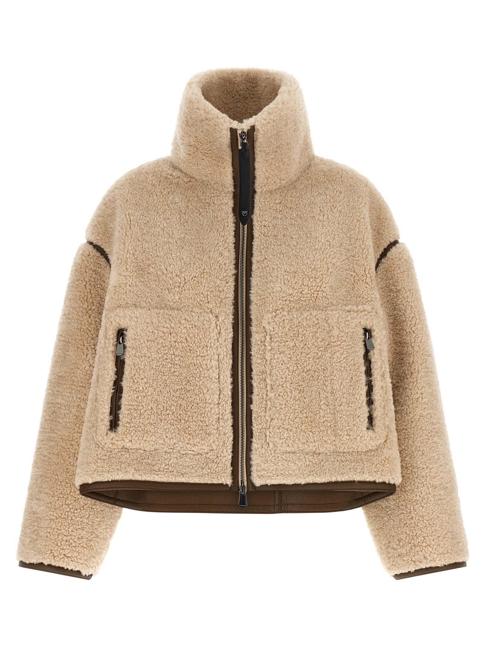 PINKO Beige Polyester Full-Length Jacket
