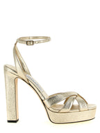 Jimmy Choo Gold Tencel Stiletto Heel Sandals