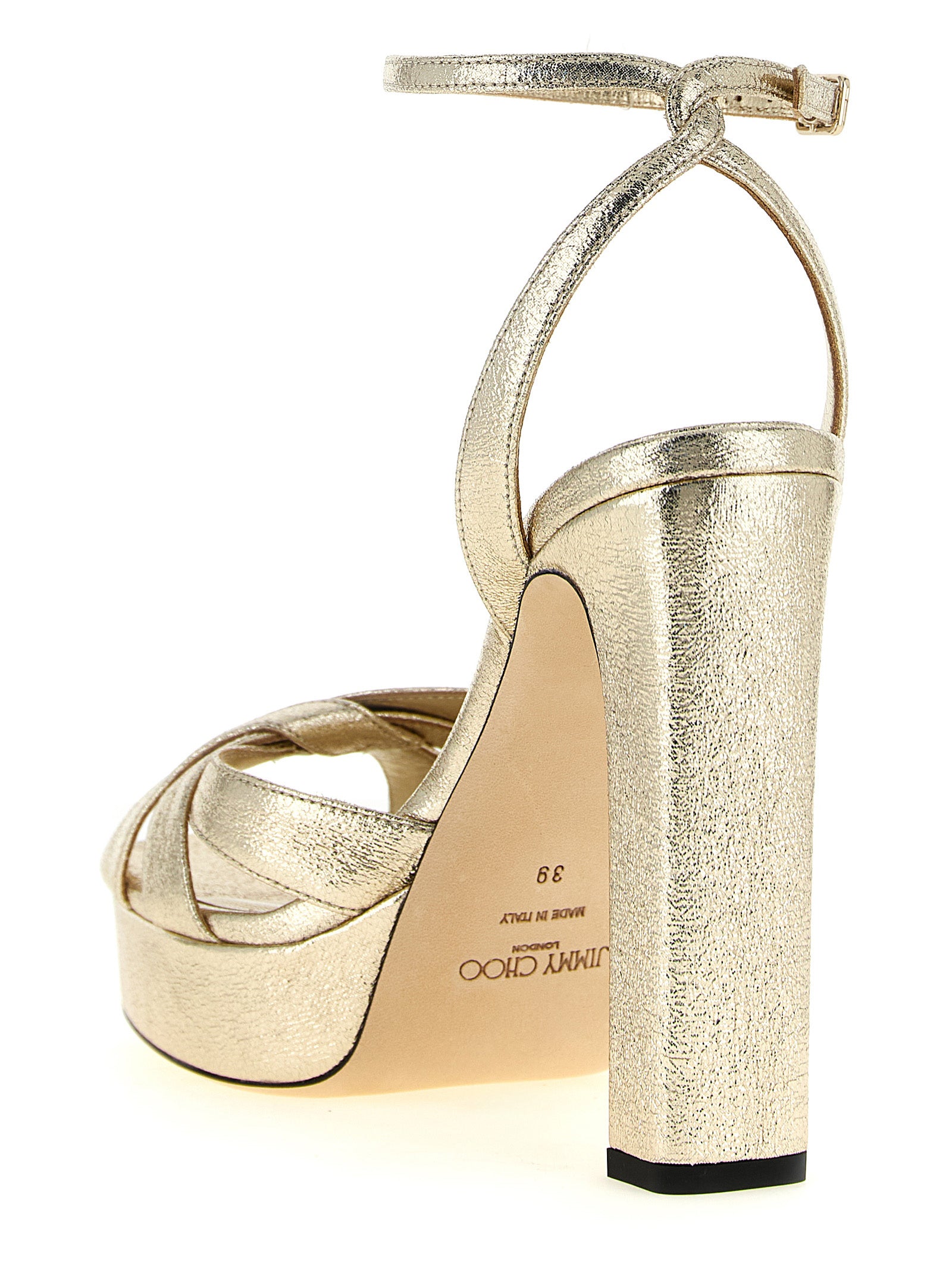 Jimmy Choo Gold Tencel Stiletto Heel Sandals