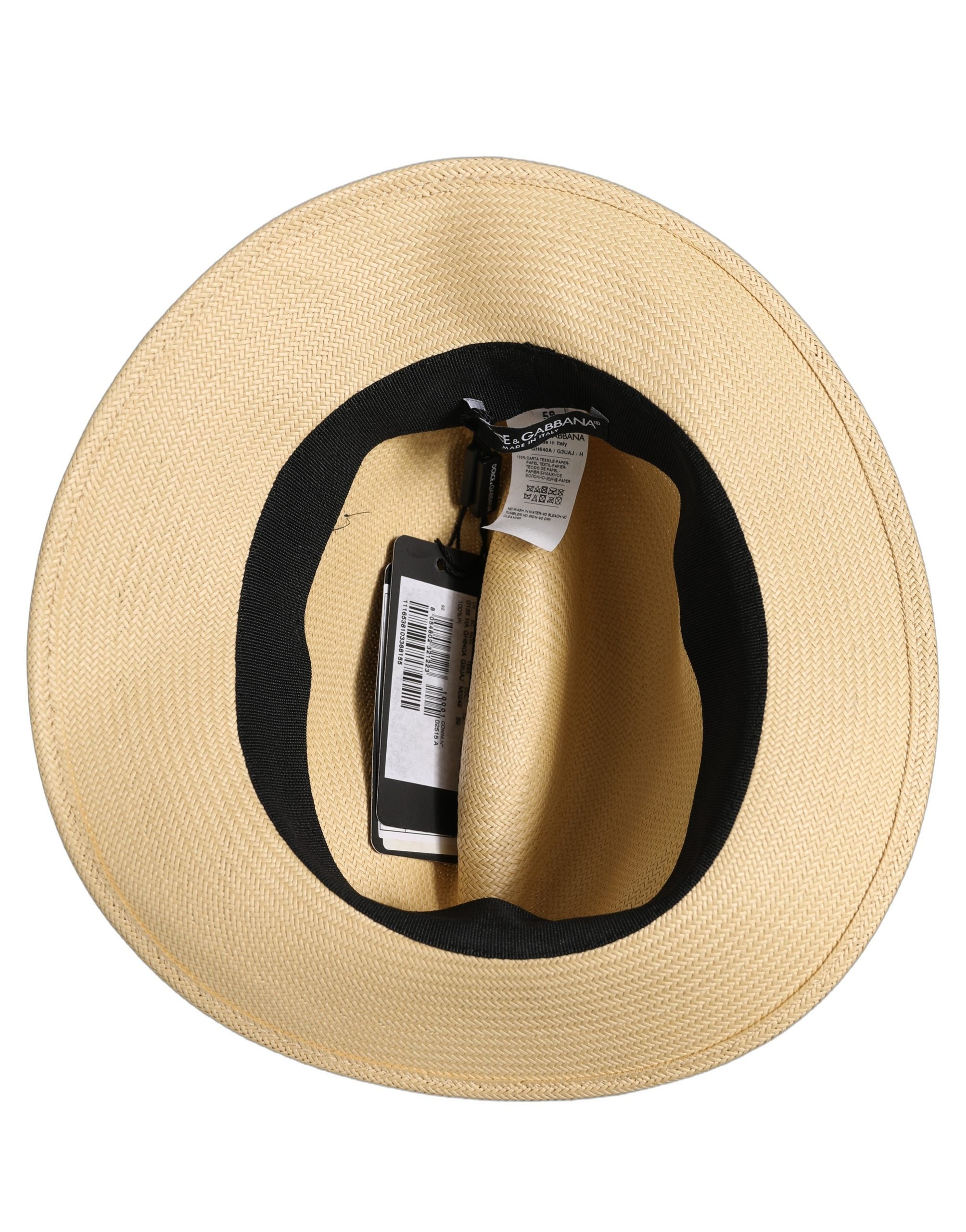 Dolce & Gabbana Men Beige Paper Straw Fedora Panama Capello Hat