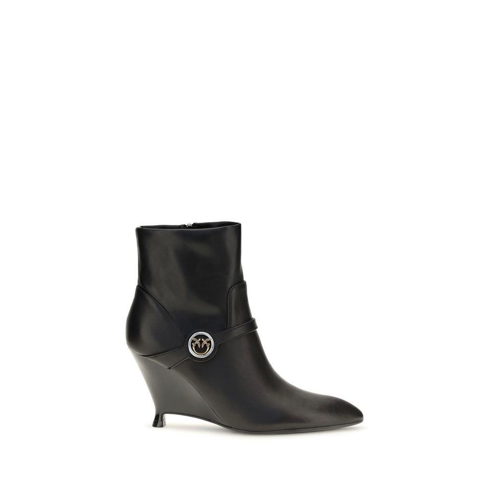 PINKO Black Calf Leather Bos Taurus Ankle Boots