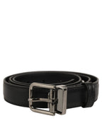 Dolce & Gabbana Black Leather Silver Tone Metal Buckle Belt