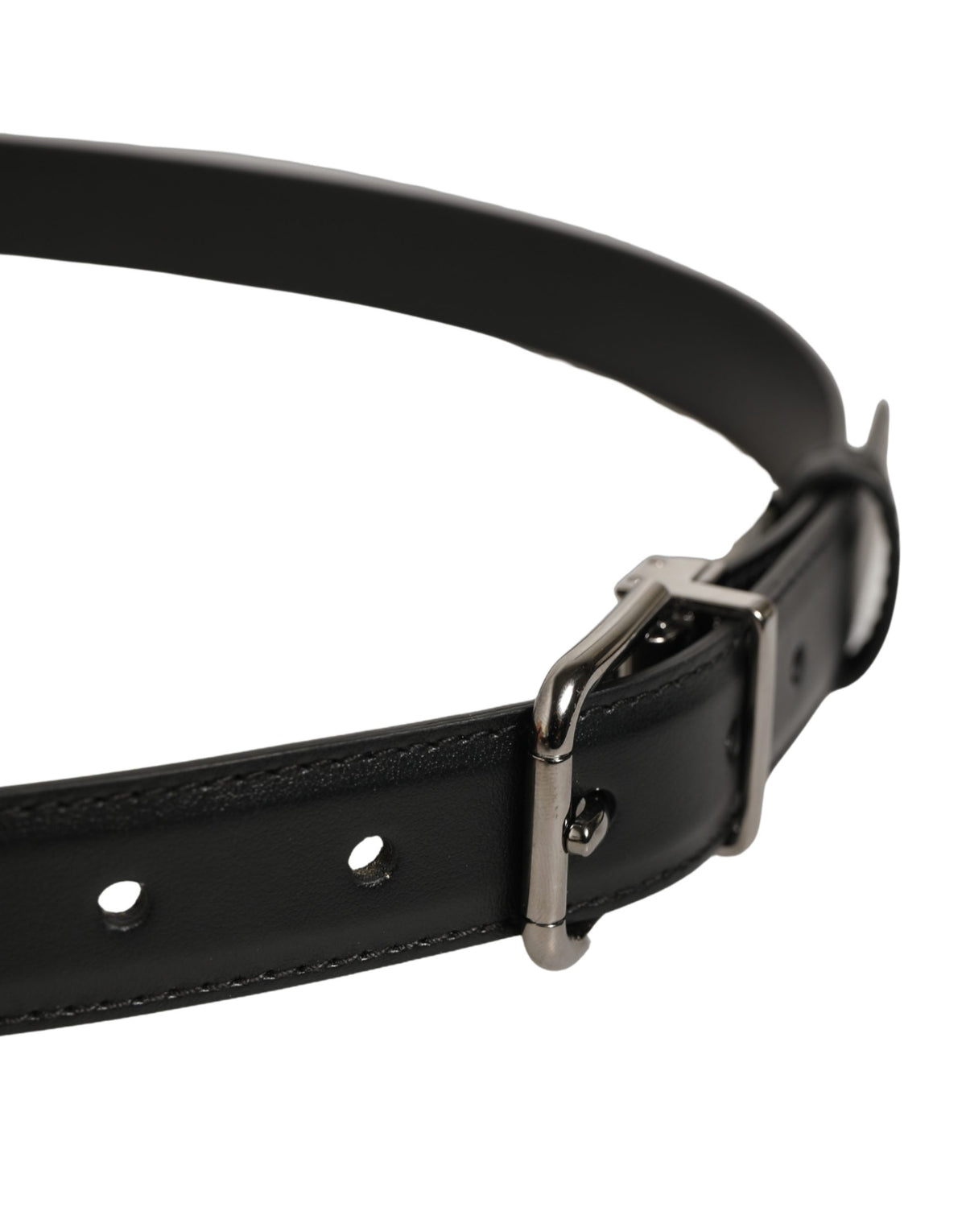 Dolce & Gabbana Black Leather Silver Tone Metal Buckle Belt