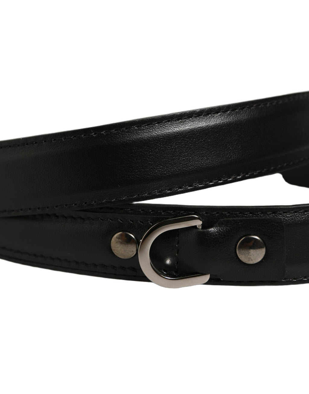 Dolce & Gabbana Black Leather Silver Tone Metal Buckle Belt