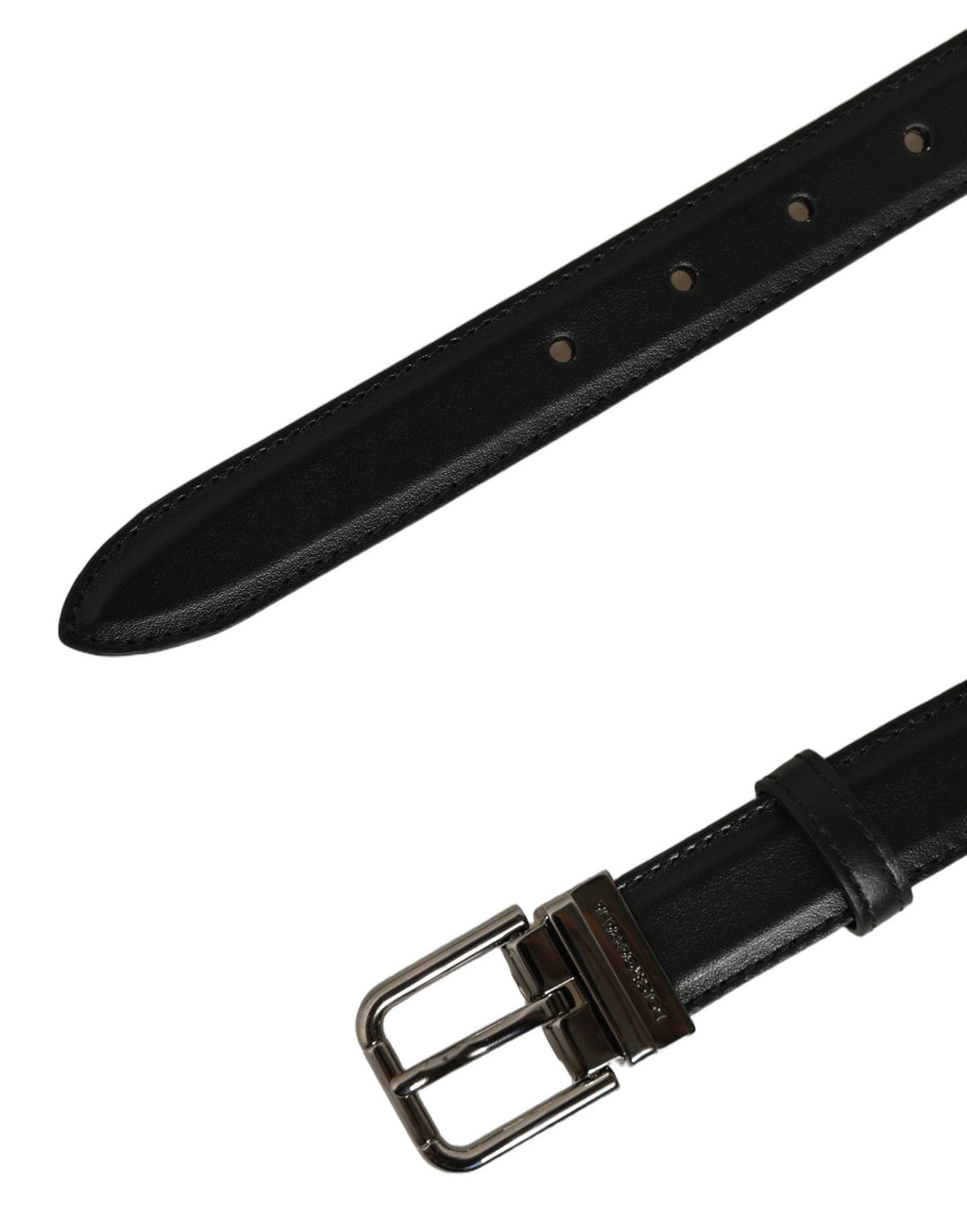 Dolce & Gabbana Black Leather Silver Tone Metal Buckle Belt