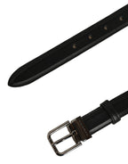 Dolce & Gabbana Black Leather Silver Tone Metal Buckle Belt