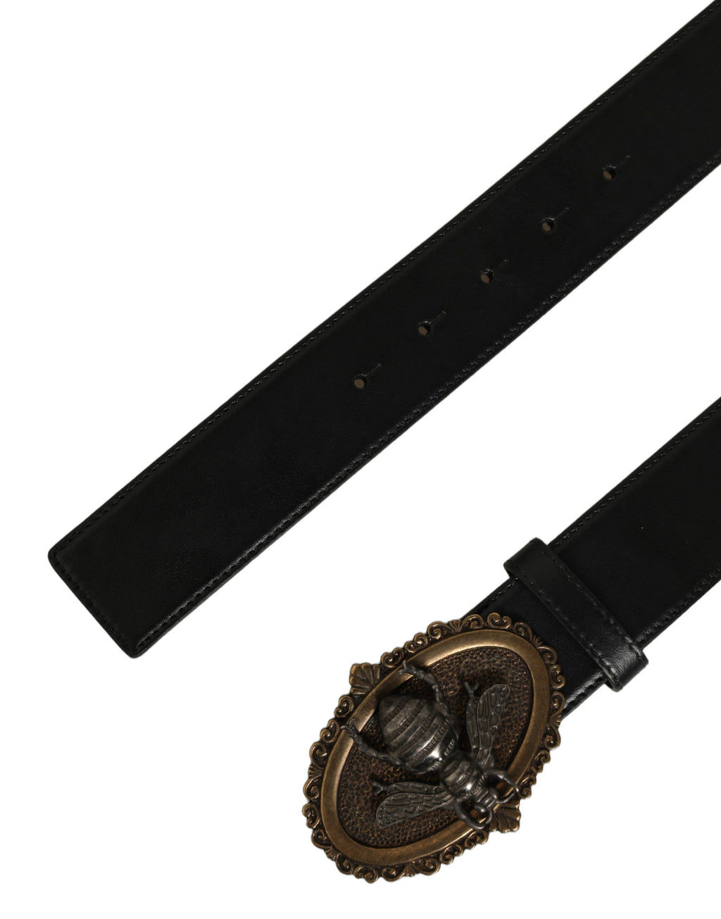Dolce & Gabbana Black Leather Bee Accent Metal Buckle Belt