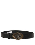 Dolce & Gabbana Black Leather Bee Accent Metal Buckle Belt