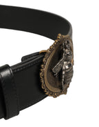 Dolce & Gabbana Black Leather Bee Accent Metal Buckle Belt