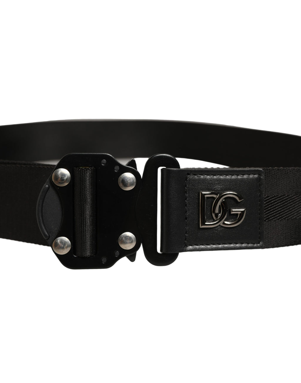 Dolce & Gabbana Men Black Fabric Strap Logo Metal Buckle Belt