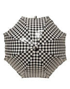 Dolce & Gabbana Black White Gingham Check Cotton Long Handle Umbrella