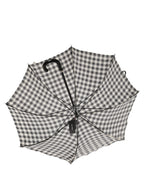 Dolce & Gabbana Black White Gingham Check Cotton Long Handle Umbrella