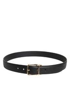 Dolce & Gabbana Black Grained Leather Gold Metal Buckle Belt