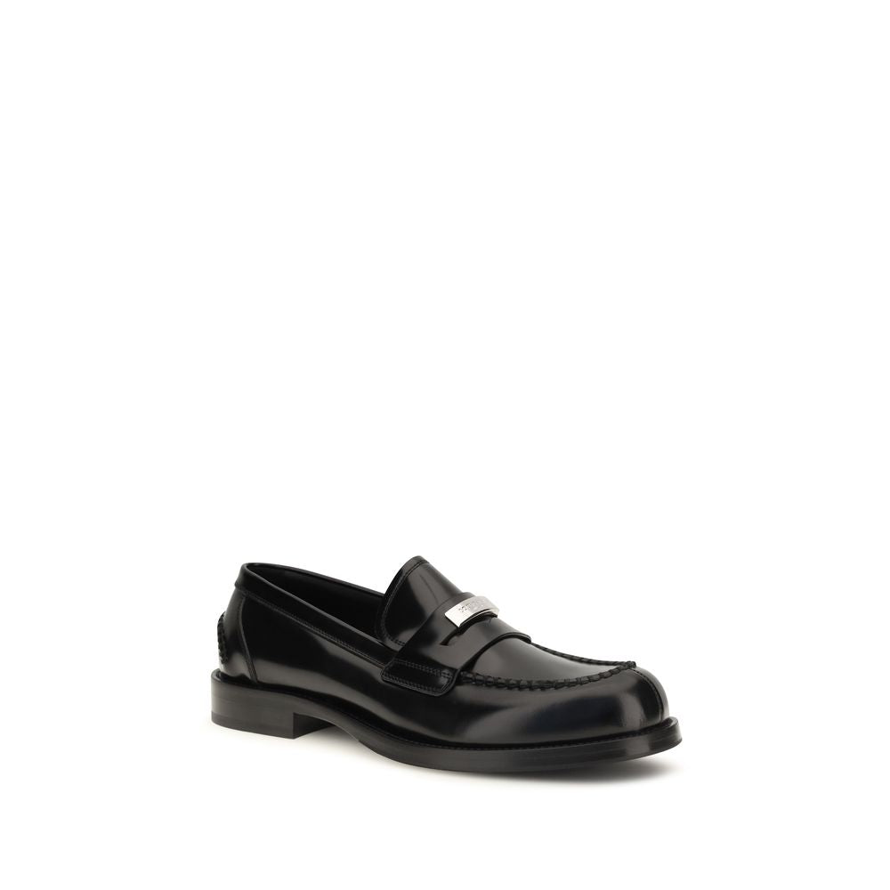 Dolce & Gabbana Black Calf Leather Bos Taurus Slip-On Loafers