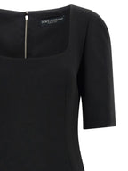 Dolce & Gabbana Black Virgin Wool Midi Dress