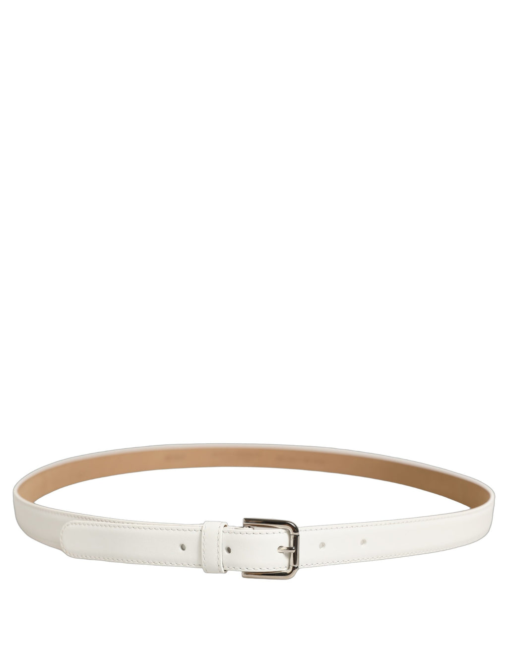 Dolce & Gabbana White Leather Silver Tone Metal Buckle Belt