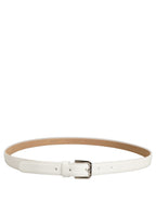 Dolce & Gabbana White Leather Silver Tone Metal Buckle Belt