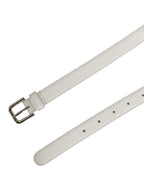 Dolce & Gabbana White Leather Silver Tone Metal Buckle Belt