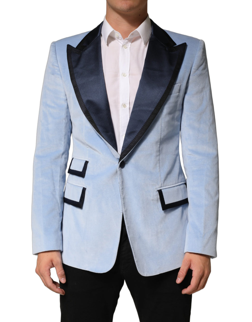 Dolce & Gabbana Blue Cotton Formal Single Breasted Jacket