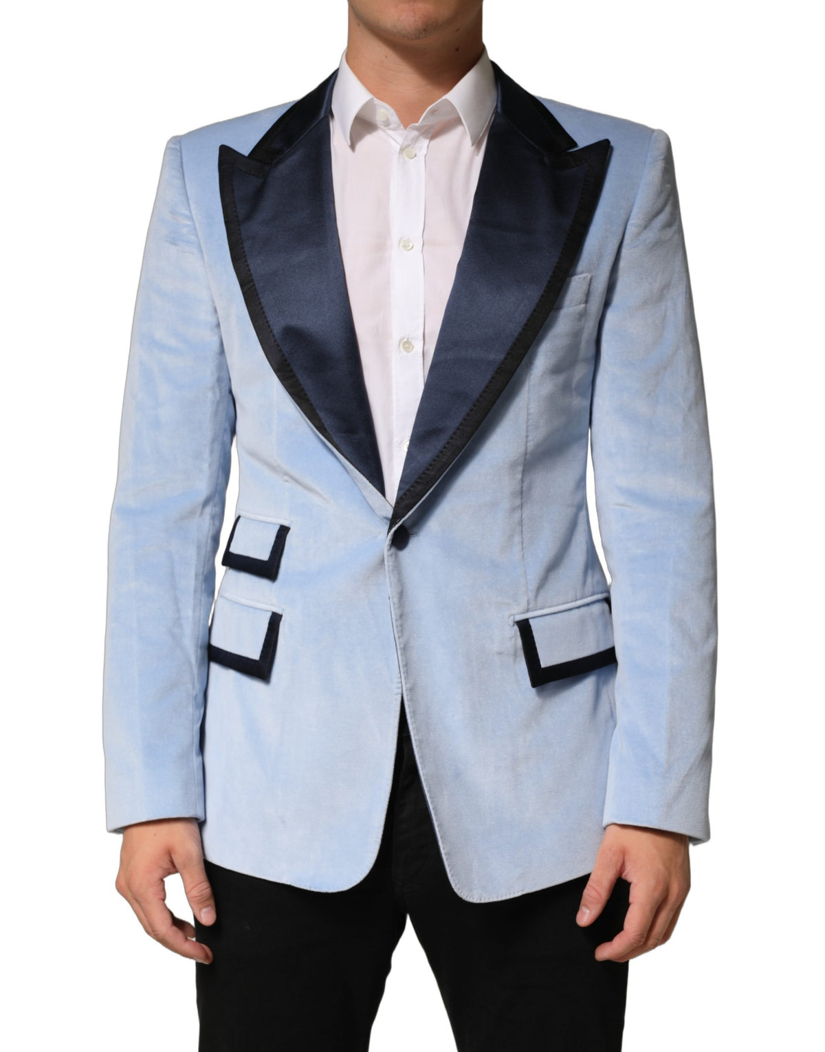 Dolce & Gabbana Blue Cotton Formal Single Breasted Jacket