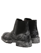 Dolce & Gabbana Black Gray Leather Ankle Chelsea Boots Shoes